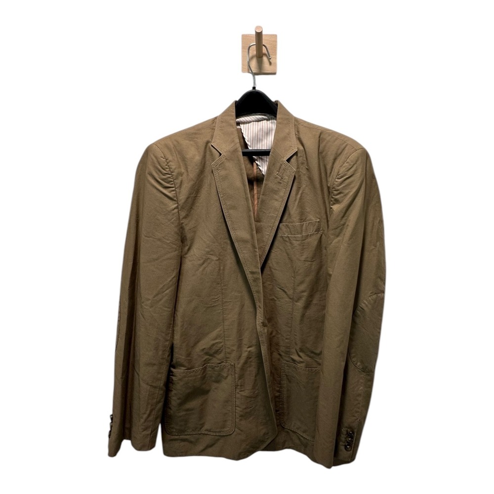 Johnston & Murphy Blazer Mens L Beige Cotton Linen Elbow Patch Workwear